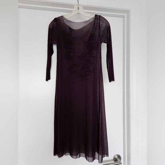 Maroon Beaded Sheath Dress with Sequins - Picture 3 of 4